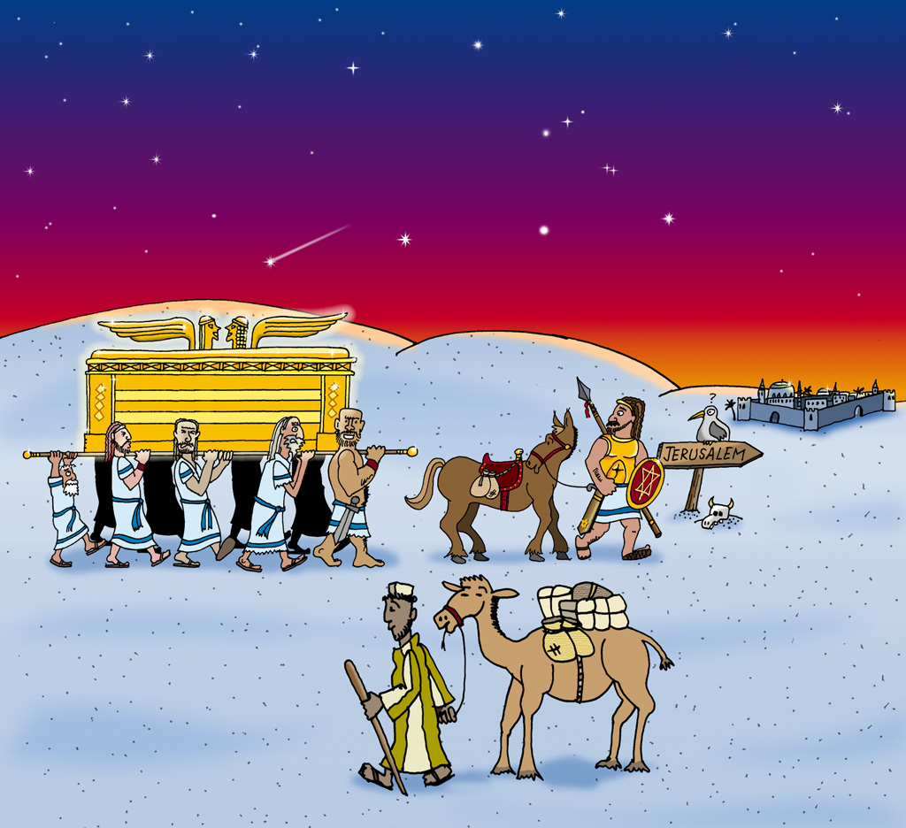 "David bringt die Bundeslade nach Jerusalem."(Kapitel 13–16)